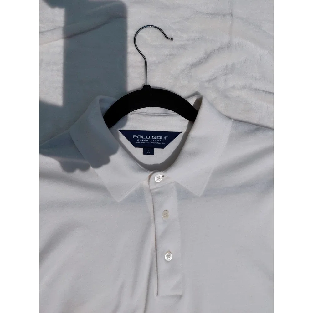 Polo Golf Ralph Lauren Mens Pure Cotton White Pullover Polo Shirt L Long Sleeve